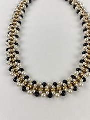 Lady Remington Faux Pearl Beaded Cluster Necklace ~ White Black With Gold Tone