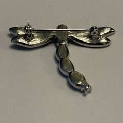 Dragonfly Silvertone Studded Blue Cat Eye Brooch Pin See Notes And Pics