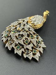 Designer (Panetta?) Signed Pave Rhinestone Peacock Brooch
