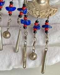 Vintage Lapis Silver Tone Dangling Earrings Large 3.5in Red Black Beads 9.84g