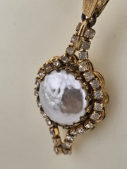 Vintage 1950’s Miriam Haskell Glass Pearl Necklace/ Chocker Rhinestone Pendant
