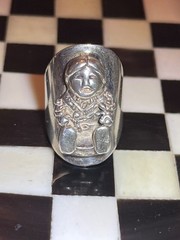 OLD PAWN REVIVAL CAROL FELLEY STERLING STORYTELLER s6 RING 925 040319@