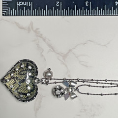 Gothic Betsey Johnson Snake Pattern Glass Heart & Bow Rhinestone Dual Necklace