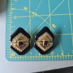 Vintage Swarovski Swan Mark Gold Tone Hinged Pierced Earrings
