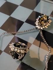 Vintage Sorrelli Smoky Gray Black Diamond Crystal Teardrop Necklace & Ring Set