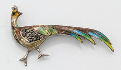 Vintage Germany Enameled Pheasant Peacock Brooch 835 Silver Marcasite Animal Pin