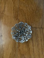 Round Silver Tone Base Metal Brooch With Clear Rhinestones 1 3/4 Inches