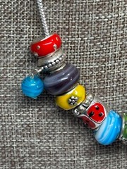 14 Charms some glass, silver tone Colorful NECKLACE 16″ length – NO MARKINGS