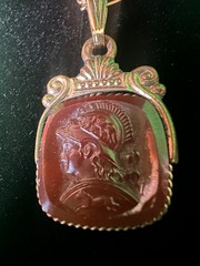 Vintage Carnelian Intaglio Pendant Necklace Monet Gold Roman Cameo