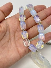 Opalescent Opalite Glass Bead Necklace Large Circle Pendant