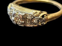 1920s Art Deco Floral Diamond Ring 14K-18K Two-Tone Gold Size 6.5