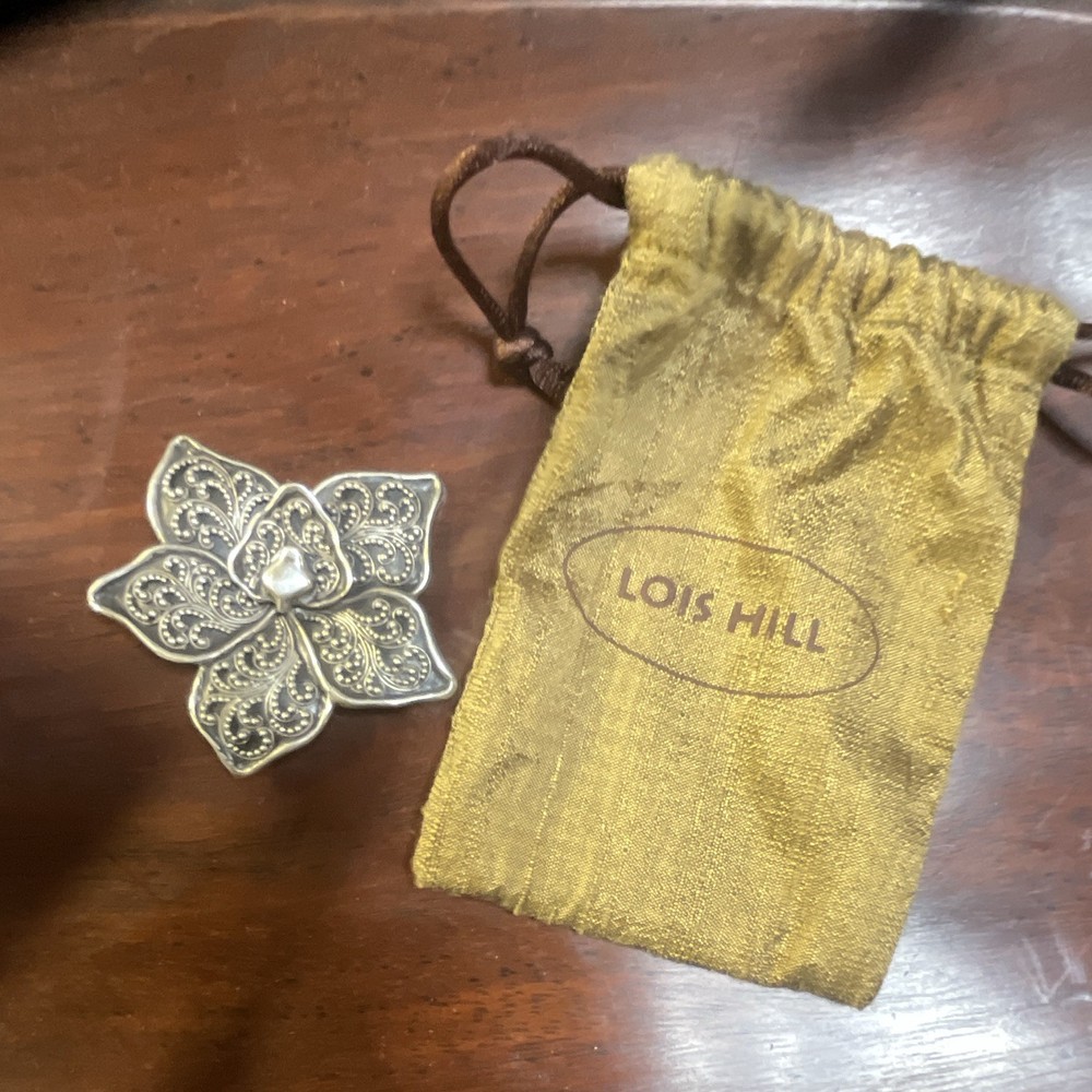 Lois Hill Sterling Silver Flower Brooch Pin, Nature Theme, With Pouch