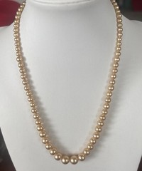 Vintage Champagne Graduated Pearl Necklace 16” Classic Elegant Clasp