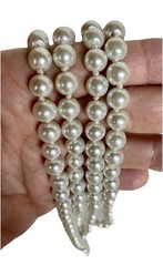 Vintage Rope Length Hand Knotted Faux Glass Pearl Necklace, 8mm Pearls, 56″