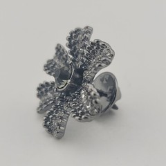 Jeweled Clear And Green Rhinestone On Gun Metal Grey Flower Hat Pin Brooch