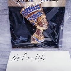 2X Nefertiti Queen Egypt Pin Brooch Gold Tone Blue White Rhinestone Jewelry