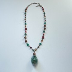Vintage Napier Retro Faux Turquoise Pendant Beaded Stone Station Y Drop Necklace