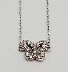 VTG 925 FAS Butterfly Necklace 16in Adjustable Sterling Silver Choker Thailand