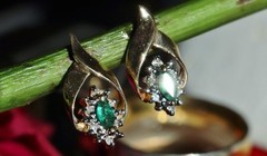 10k yellow gold 0.18c natural diamond earrings emerald dangle treated 1.95g 3219
