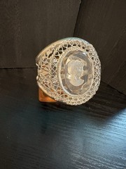 Whiting & Davis massive cuff bracelet clear cut cameo silver tone sz 6.5 vintage