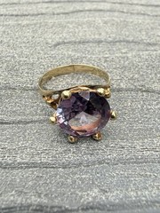 Vintage 14k Yellow Gold 4Ct+ Synthetic Color Change Sapphire Cocktail Ring Sz 7