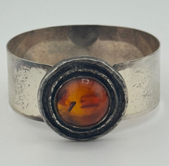 Vintage Sterling Silver Modernist Amber Bracelet Theodor Klotz Teka Germany