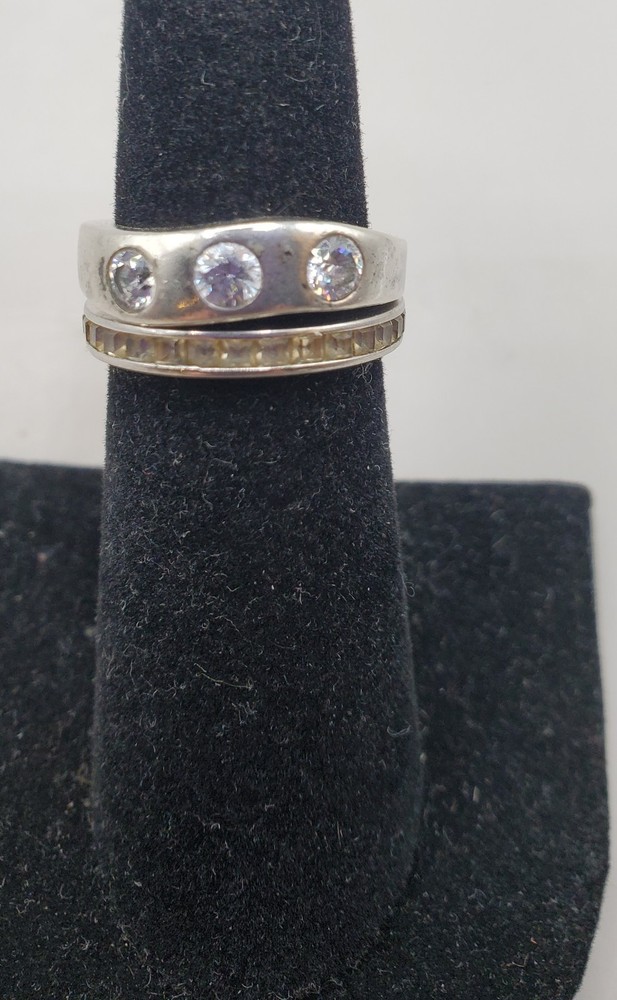 2 Sterling CZ Rings Sz 5: Joseph Esposito Eternity Band 1 CZ missing, Wavy Band