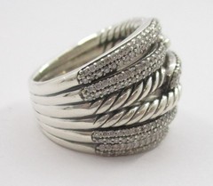 David Yurman 1.07CTW Round Diamond Labrinth Loop Ring Sterling Silver Size 6.25