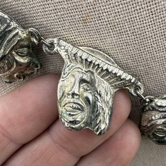 Vintage Peruvian Art Necklace Faces Figural Silver Tone 16”