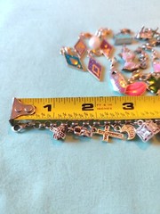 Mixed Enamel Silver Plate Tone Figural Charm Pendant Lot And Bracelet