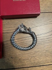 Vintage QVC Kenneth Jay Lane Silver Toned Enamel Elephant Clamper Bracelet- Rare