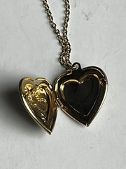 Vintage Flower Double Heart Photo Locket Pendant Necklace 18” Goldtone Chain
