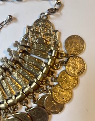 VTG ESTATE BOHO TRIBAL BIB STYLE HAMMERED BRASS COIN COLLAR NECKLACE BELLY DANCE