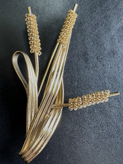 VTG Napier Cattail Brooch Mid Century Modern Botanical Gold Tone Typha Pin