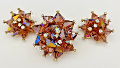 Vtg Smoky Quartz Amber AB Rhinestone 3D Pyramid MCM Geometric Brooch Earring Set