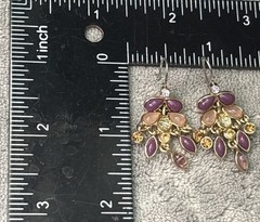 Gold Tone Brooch Earrings Set Pierce Pastel Tassels Multicolor Acrylic