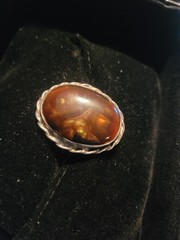 Vintage Handmade Size 11.5 Mens Sterling Ring With Large Fire Agate Cabochon
