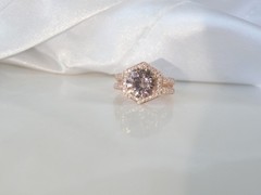 Rose Gold on Sterling Silver 925 Natural Irradiated Peach Morganite Ring Size 6