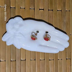 SORRENTO Coral Cabochon Earrings 1/20 12K GF Oval Bezel & Prong Set Screwback