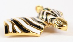 VTG Zebra Head Brooch Pin Gold Tone Black White Enamel Statement Jewelry Africa