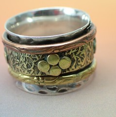 Spinner Band Bohemian Ring Fidget 3-Tone Sterling Silver Copper Brass Size 7