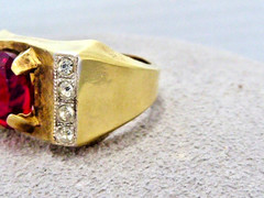 VINTAGE 10K YELLOW GOLD FILLED NEW OLD STOCK 70’S RED CLEAR STONE RING SIZE 525