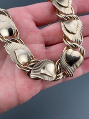 Vintage Collar Necklace Gold Tone Leaf Link Textured Layered Chunky Retro 16″