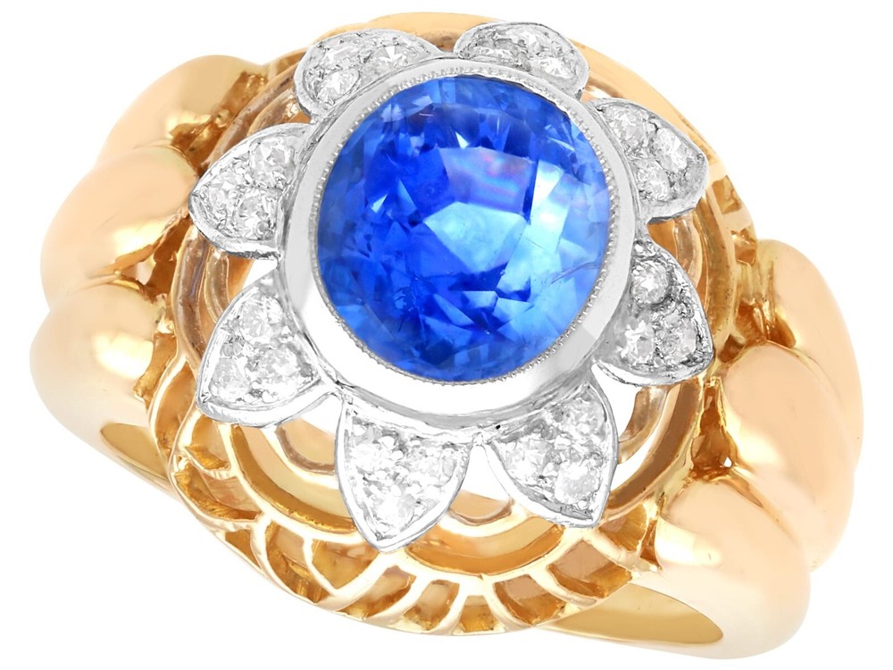 2.51ct Ceylon Sapphire and 0.24ct Diamond 18ct Yellow Gold Platinum Dress Ring