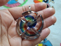 Vintage Iron Cross Hippie Spiral Glass Art Pendant For Necklace
