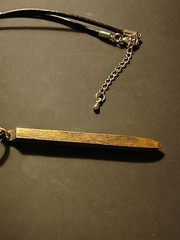Artisan Minimalist Forged Brass Bar Spike. 2.5 ” Pendant, 17- 20″ leather cord.