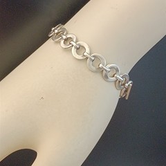Vintage Sterling Silver Circle Link Bracelet Modernist Minimalist Toggle Round