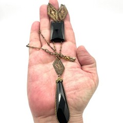 Antique 1920s Art Deco Black Filigree Drop Necklace-Elegant Flapper Lavalier