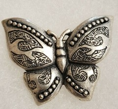 Vintage Newpro Silvertone Butterfly Brooch with Etched Design/Beads Secure Clasp