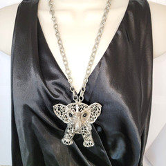 🐘Juliana D&E Lucky Elephant Puppet Necklace – Vtg Silver Filigree Book Piece